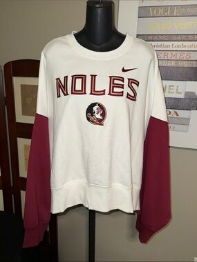 Florida State Nike White and Garnet 'Noles' Crewneck LG Arms Sweatshirt Baggy